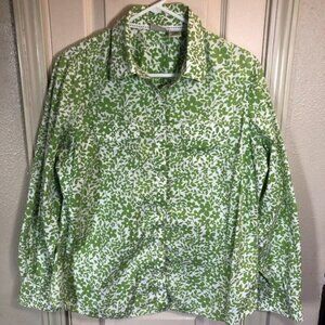L.L. Bean Womens Large Long Sleeve Button Up Green Floral Shirt